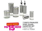 7 Piece Stainless Steel Glass Canister Set