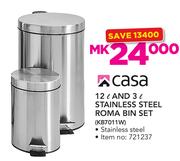 Casa 12Ltr And 3Ltr Stainless Steel Roma Bin Set KB7011W