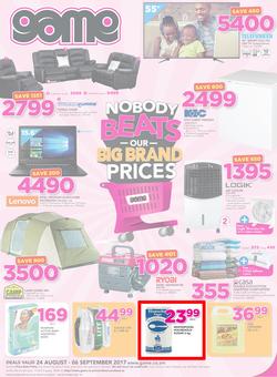 Game Zambia : Nobody Beats Our Big Brand Prices (24 Aug - 6 Sep 2017), page 1