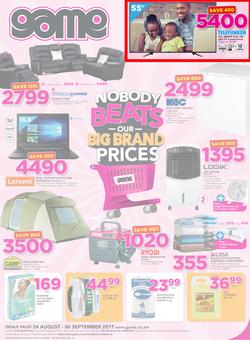 Game Zambia : Nobody Beats Our Big Brand Prices (24 Aug - 6 Sep 2017), page 1