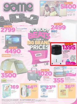 Game Zambia : Nobody Beats Our Big Brand Prices (24 Aug - 6 Sep 2017), page 1