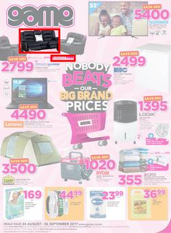 Game Zambia : Nobody Beats Our Big Brand Prices (24 Aug - 6 Sep 2017), page 1