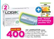 Logik A4 Laminator With Free Kenzel A4 Laminating Pouches 10's