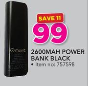 Muvit 2600 Mah Power Bank Black