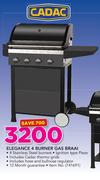 Cadac Elegance 4 Burner Gas Braai Includes Cadac Thermo Grids & Hose & Bullnose Regulator