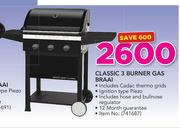 Cadac Classic 3 Burner Gas Braai Includes Cadac Thermo Grids & Hose & Bullnose Regulator
