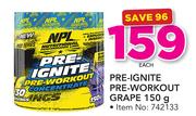 NPL Pre Ignite Pre Workout Grape-150g Each