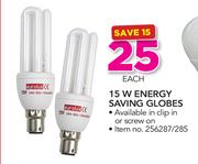 Eurolux 15W Energy Saving Globes-Each