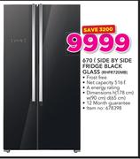 Russell Hobbs 670Ltr Side By Side Fridge Black Glass RHFR720MB