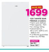 Hisense 120Ltr White Bar Fridge H120RWH