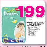 Pampers Jumbo Active Baby Junior (58's/Maxi Plus 62's/Maxi 70's/Midi 82's/Mini 94's Pack)-Per Pack