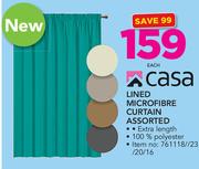 Casa Lined Microfibre Curtain Assorted-Each