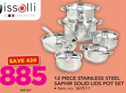 Tissolli 12 Piece Stainless Steel Saphir Solid Lids Pot Set-Per Set