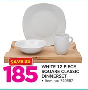 White 12 Piece Square Classic Dinner Set