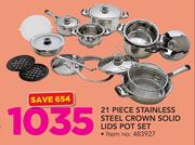 Tissolli 21 Piece Stainless Steel Crown Solid Lids Pot Set