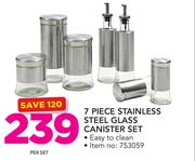 7 Piece Stainless Steel Glass Canister Set-Per Set