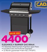 Cadac Elegance 4 Burner Gas Braai Includes Hose And Bullnose Regulator