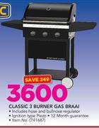 Cadac Classic 3 Burner Gas Braai Includes Hose And Bullnose Regulator