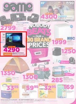Game Botswana : Nobody Beats Our Big Brand Prices (24 Aug - 6 Sep 2017), page 1