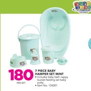 Baby Care 7 Piece Baby Hamper Set Mint Including Baby Bath Nappy Bucket, Feeding Set, Baby Potty