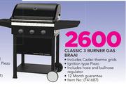 Cadac Classic 3 Burner Gas Braai Including Cadac Thermo Grids, Hose & Regulator