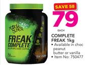 Muscle Junkie Complete Freak In Choc, Peanut Butter or Vanilla-1kg Each