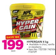 NPL Hypergain In Choc, Vanilla Or Strawberry-4Kg Each