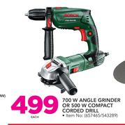 Bosch 700W Angle Grinder Or 500W Compact Corded Drill-Each