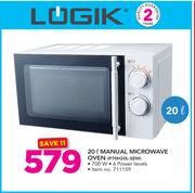 Logik 20Ltr Manual Microwave Oven P70H20L-SEW