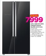 Russell Hobbs 670Ltr Side By Side Fridge Black Glass RHFR720MB