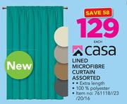 Casa Lined Microfibre Curtain Assorted-Each