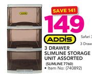 Addis 3 Drawer Slimline Storage Unit Assorted