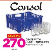 Consol Crate With Hi-Ball Tumblers-Per Set