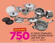 Tissolli 21 Piece Stainless Steel Crown Solid Lids Pot Set