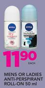 Nivea Mens Or Ladies Anti-Perspirant Roll On-50ml Each
