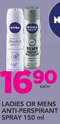 Nivea Mens Or Ladies Anti-Perspirant Spray-50ml Each