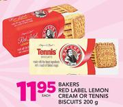 Bakers Red Label Lemon Cream Or Tennis Biscuits-200gm Each