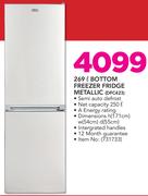 Defy 269Ltr Bottom Freezer Fridge Metallic DFC423