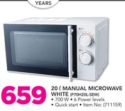 Logik 20Ltr Manual Microwave Oven White P70H20L-SEW