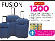 Fusion 3 Piece EVA Set Blue + Free Travel Colour Locksx2 Assorted
