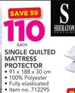 Sheraton Single Quilted Mattress Protector 91 x 188 x 30cm