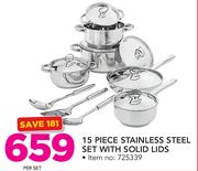 Tissoli 15 Piece Stainless Steel Set With Solid Lids-Per Set