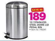 Mainstays 12Ltr Stainless Steel Dome Lid Pedal Bin
