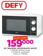 Defy 20Ltr Manual Microwave Oven White