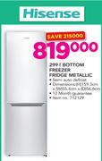 Hisense 299Ltr Bottom Freezer Fridge Metallic