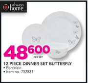Always Home 12 Piece Porcelain Dinner Set Butterfly-Per Set