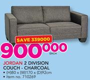 Jordan 2 Divison Couch-Charcoal 80 x 170 x 92cm