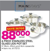 Mainstays 6 Piece Stainless Steel Glass Lids Pot Set-Per Set