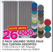 2 Pack Unlined Taped Faux Silk Curtain Assorted 140x218cm-Per Pack