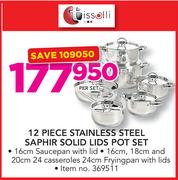Tissolli 12 Piece Stainless Steel Saphir Solid Lids Pot Set-Per Set